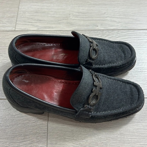 Salvatore Ferragamo Sport Horsebit logo Gray Fabric Loafers Preppy - Picture 2 of 16